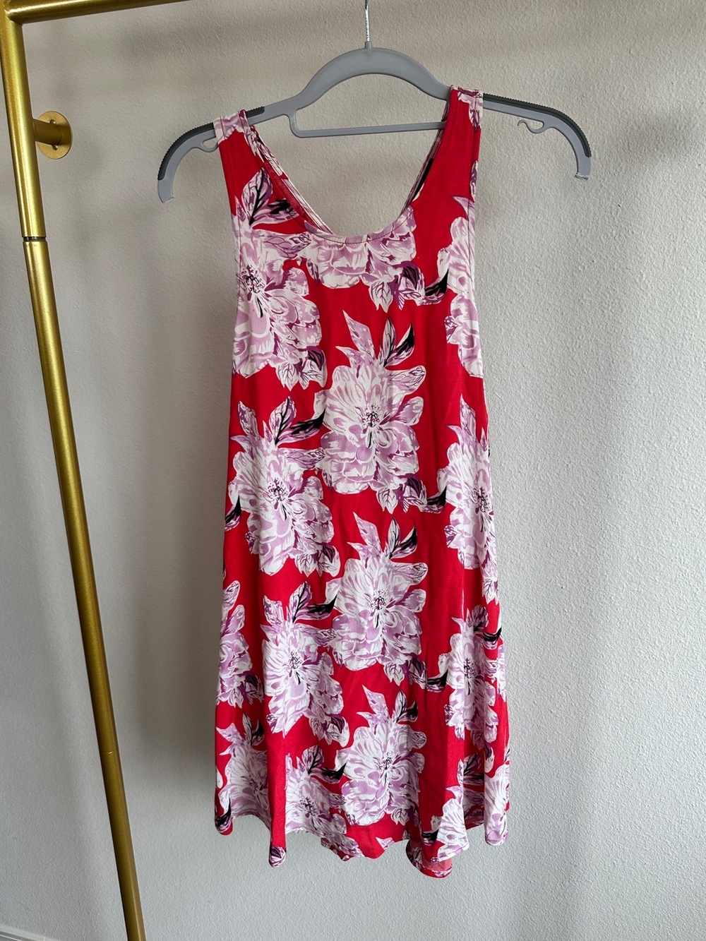 Astr Red Floral Tank Dress with Pink Accents